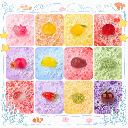 Bath Bombs for Kids with Toys Inside, 12 Pack Kids Bath Bombs with Fruit Food Toys, Surprise Colorful Bubble Spa Fizzies Ball with Bath Toys, Christmas Birthday Gifts for Girls & Boys