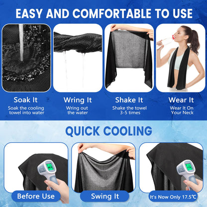Hosuly 6 Pack Cooling Towels 40"x12" Ice Towel Cooling Neck Wraps Soft Breathable Chilly Stay Cool in Summer for Sports Yoga Golf Gym Activities(Black)