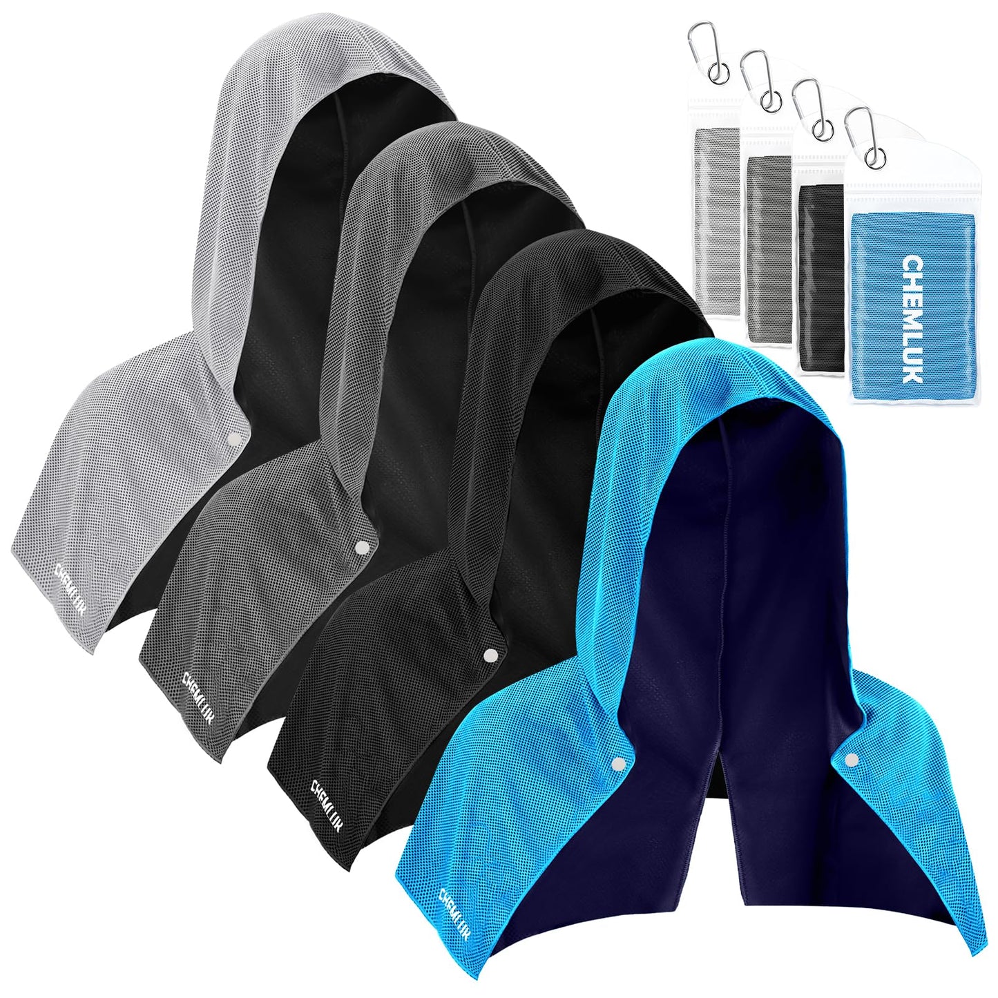 Cooling Rags for Neck: UPF50 Cooling Hoodie Towel with Case 2 Packs | Quick Dry, Chemical-free, Breathable, Soft, Portable, Cooling Towels for Face Hot Weather Workout Baseball Softball Sport
