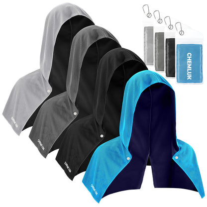 Cooling Rags for Neck: UPF50 Cooling Hoodie Towel with Case 2 Packs | Quick Dry, Chemical-free, Breathable, Soft, Portable, Cooling Towels for Face Hot Weather Workout Baseball Softball Sport