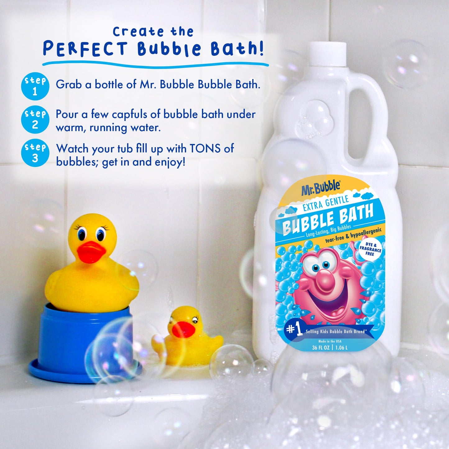 Mr. Bubble Extra Gentle Bubble Bath - Hypoallergenic, Tear Free Bubble Bath Solution Perfect for Sensitive Skin (Pack of 2 Bottles, 16 fl oz Each)