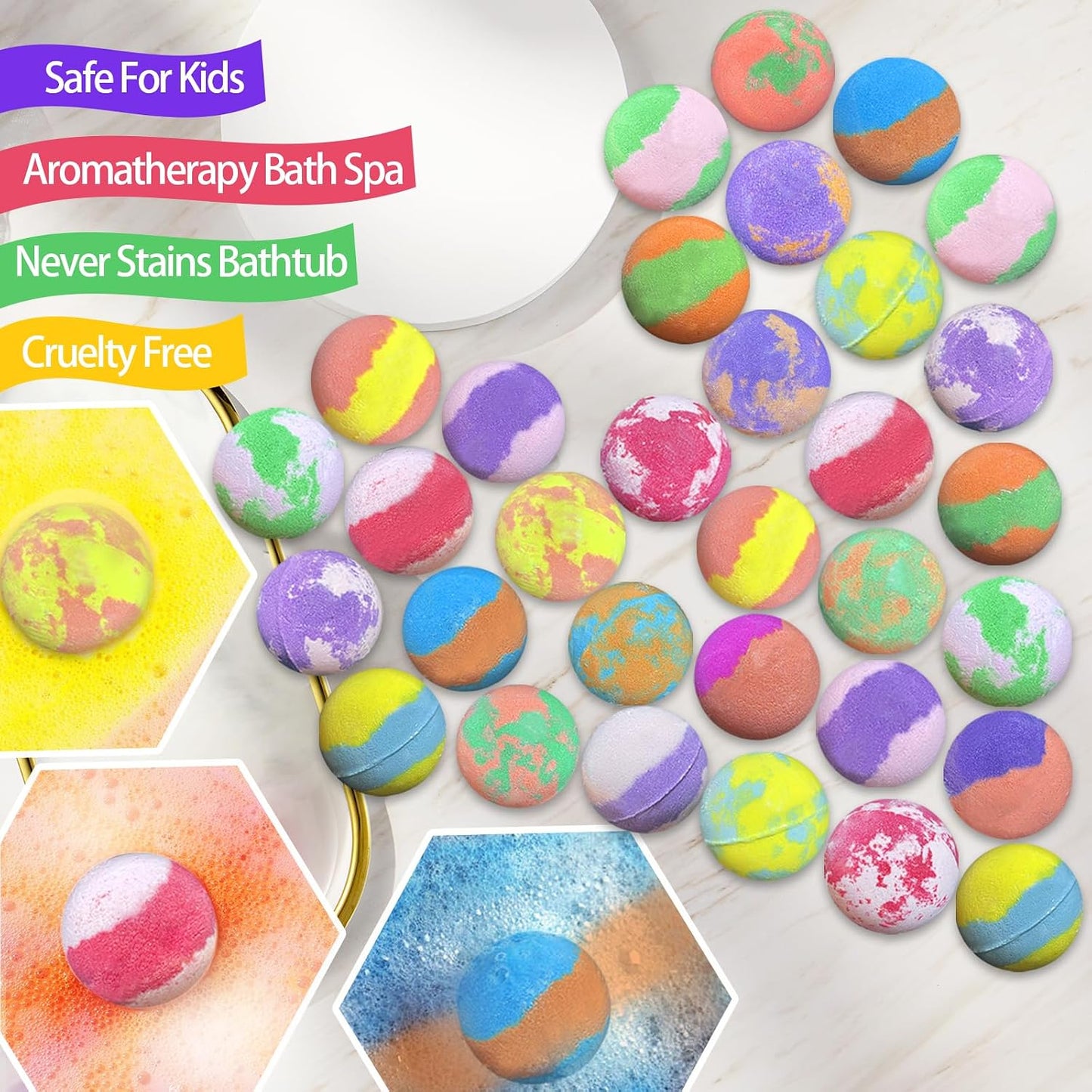 Bath Bombs for Kids with Surprise Inside, 32 Pack Kids Bath Bombs with Land & Sea Animal Toys, Bubble Bath Fizzy Ball for Girls Boys with Bath Toys, Fun Birthday Gift Handmade Child-Safe Bath Bomb