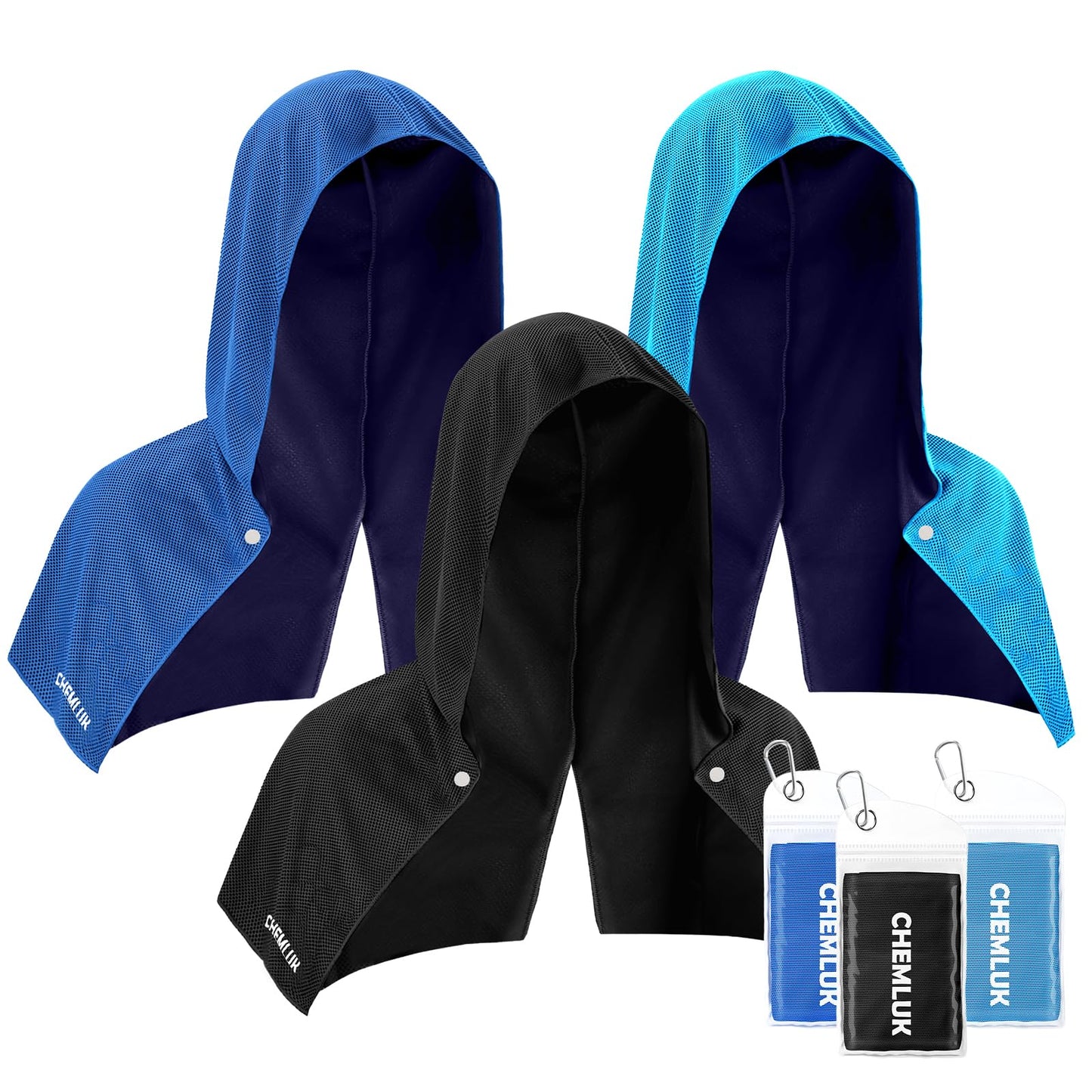Cooling Rags for Neck: UPF50 Cooling Hoodie Towel with Case 2 Packs | Quick Dry, Chemical-free, Breathable, Soft, Portable, Cooling Towels for Face Hot Weather Workout Baseball Softball Sport