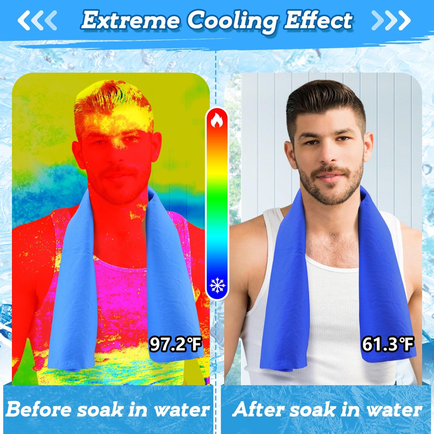 Cosweet PVA Cooling Towels - Quick Chilly Gym Towel Lasts 5 Hours for Neck and Face Hot Weather, Highly Absorbent, UPF 50+ for Outdoor Workout Sports Golf (2Pcs 33.5" x 13", Grey)