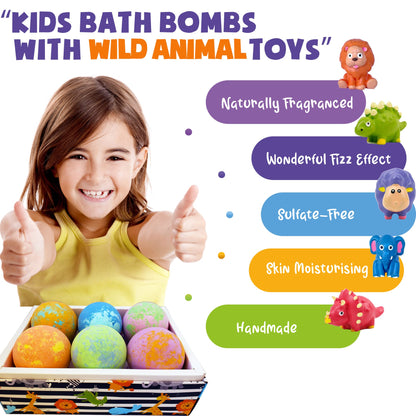 Bath Bombs for Kids with Surprise Toys Inside Plus Dinosaur Puzzle - Set of 9 Organic Dino Egg Bath Bombs, Gentle and Kids Safe, Fizzy Balls with Rich Bubbles, Birthday Gifts for Boys, Girls