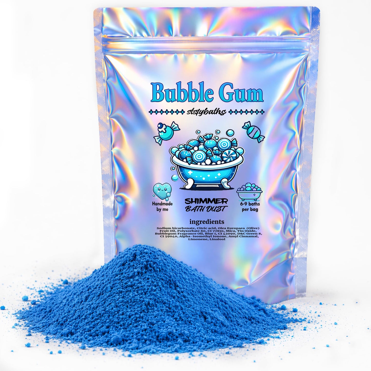 Sky Blue Bubblegum Shimmer Bath Bomb in A Bag - Handmade Scented Bath Bombs for Women,Kids and Men - Bathbomb Fizzies Perfect for Boys and Girls All Ages (4.4 Ounce, Sky Blue)