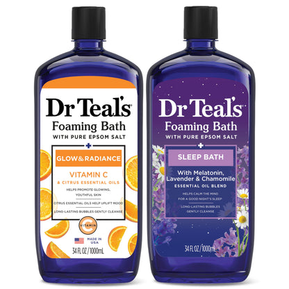 Dr Teal's Foaming Bath with Pure Epsom Salt, Soothe & Sleep with Lavender, 34 fl oz (Pack of 2)