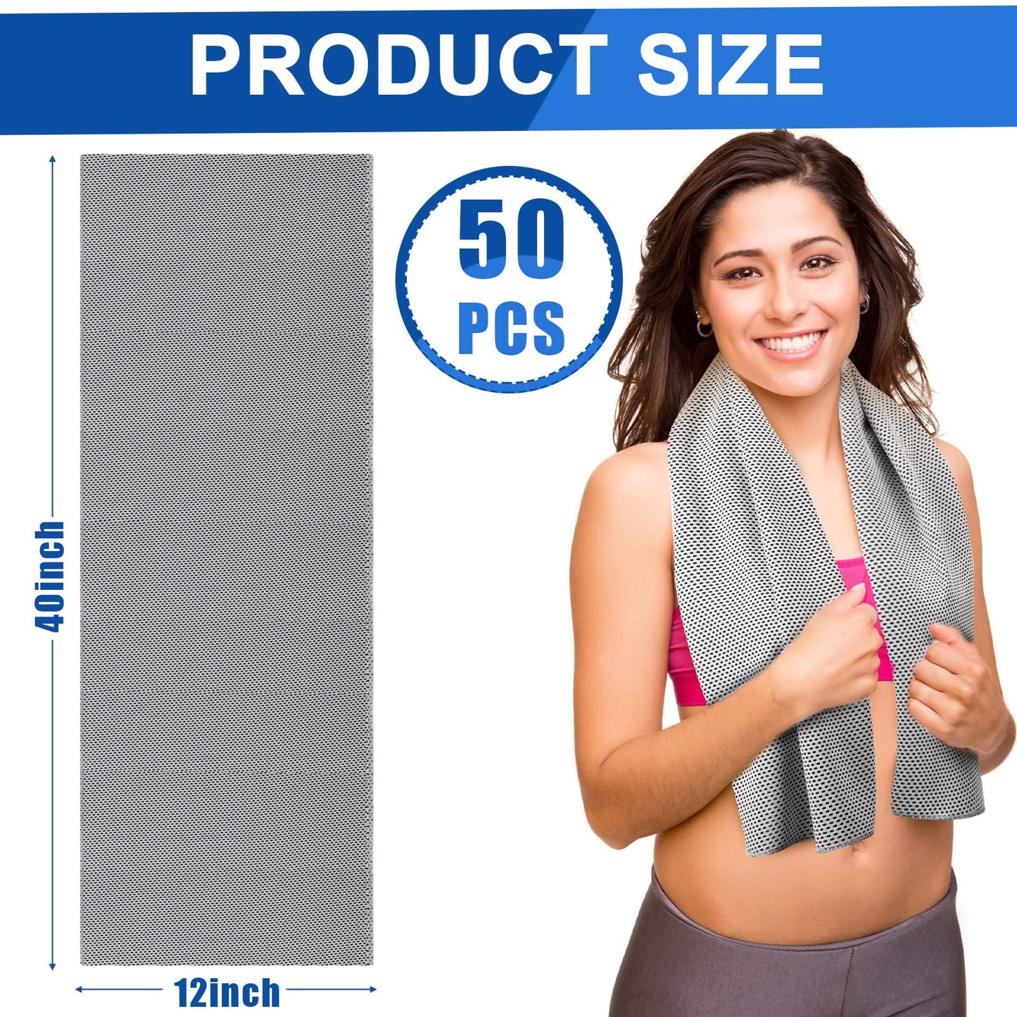 Shellwei 50 Pcs Cooling Towel 40 x 12 Inch Microfiber Workout Towels Breathable Chilly Towel Ice Cool Cold Towels Bulk Fast Drying Absorbent Sweat Rag for Neck Yoga Sports Golf Gym
