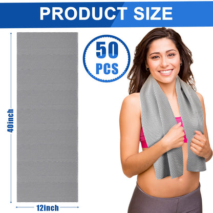 Shellwei 50 Pcs Cooling Towel 40 x 12 Inch Microfiber Workout Towels Breathable Chilly Towel Ice Cool Cold Towels Bulk Fast Drying Absorbent Sweat Rag for Neck Yoga Sports Golf Gym