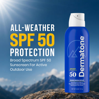 Dermatone Sport Sunscreen Spray SPF 50 | Broad Spectrum, Moisturizing, Water-Resistant | With Vitamin C, Aloe & Vitamin E | Oxybenzone & Octinoxate Free - Hawaii Act 104 Compliant | 5oz