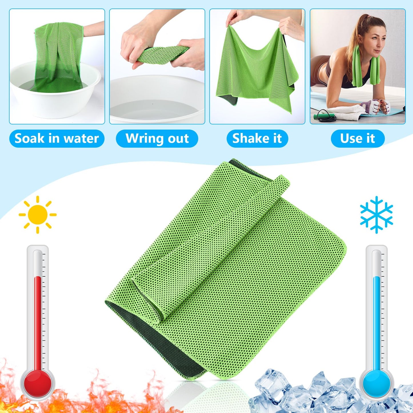Shellwei 100 Pcs Cooling Towels Bulk 32 x 12 Inch Ice Towel Bulk Cooling Rag for Face and Neck Soft Breathable Microfiber Cloth Chilly Quick Cold for Gym Sport Golf Running Stay Cold (Multicolor)