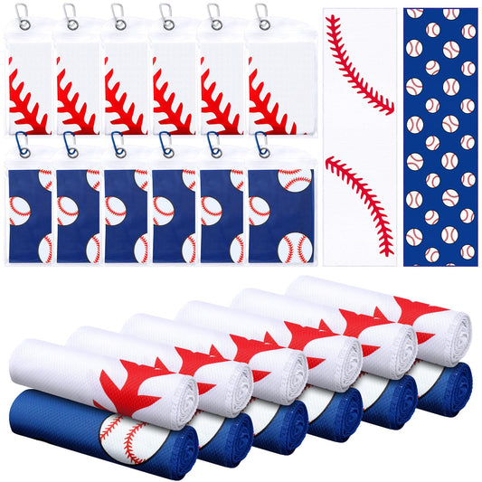 Mindsoft 12 Set Softball Cooling Towels for Sports Team Gifts with Carrying Pouch 30 x 9 Inch Softball Towels Bulk Microfiber Ice Cooling Rags for Birthday Party Favors Swag Bag Stuffers