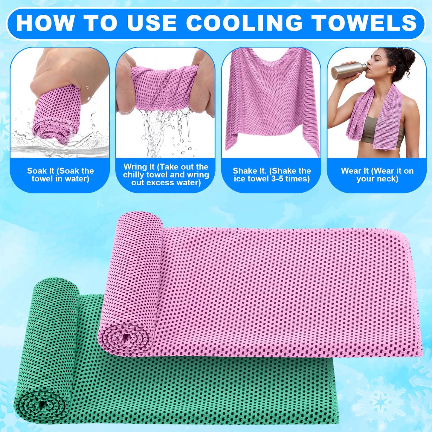 Shellwei 100 Pcs Cooling Towels Bulk 32 x 12 Inch Ice Towel Bulk Cooling Rag for Face and Neck Soft Breathable Microfiber Cloth Chilly Quick Cold for Gym Sport Golf Running Stay Cold (Multicolor)