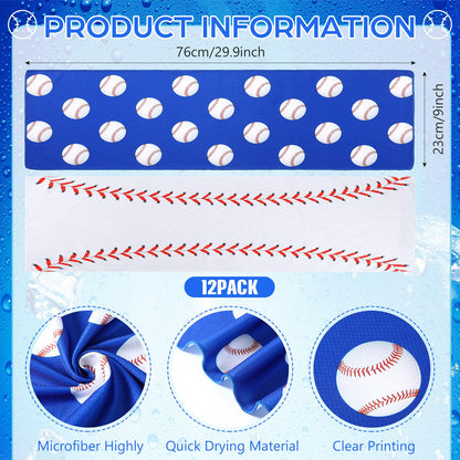 Remagr 12 Pcs Baseball Cooling Towels 30" x 9" Quick Dry Microfiber Sweat Towels for Workout, Gym, Running, Baseball Teams Sports Fans Party Favors Gifts