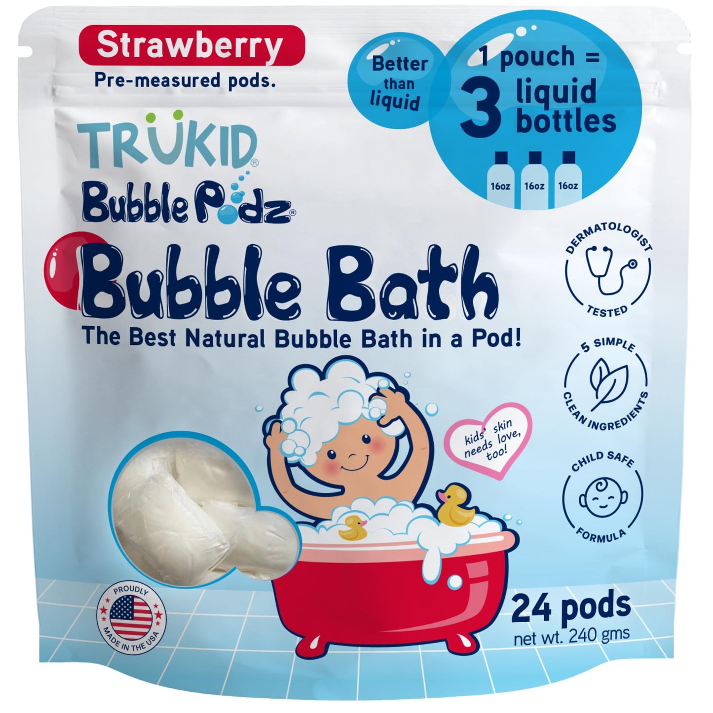 TruKid Bubble Podz Bubble Bath for Kids, Toddlers, & Babies, Tear Free Gentle & Refreshing Bath Bomb for Sensitive Skin with Natural Moisturizers, Non-Toxic, pH Balanced, Lavender Scent (24 Podz)