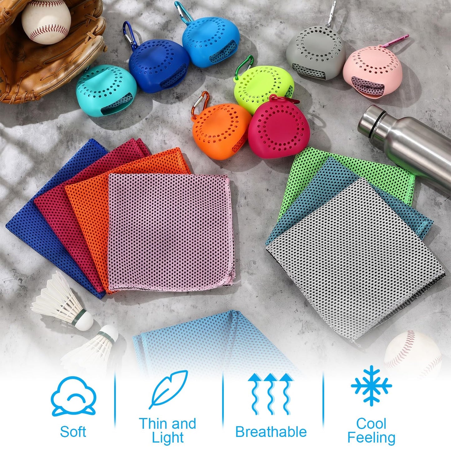 Peryiter 20 Pack Cooling Towels with Silicone Carry Cases Cooling Towels Bulk for Neck and Face Hot Weather Ice Towel Quick Drying Sweat for Sports Yoga Gym Running Fitness 10 Colors 35 x 12 Inches