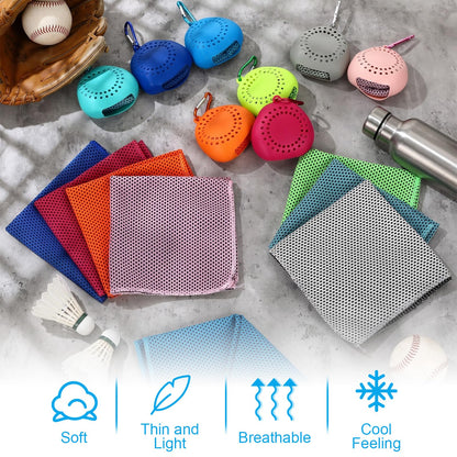 Peryiter 20 Pack Cooling Towels with Silicone Carry Cases Cooling Towels Bulk for Neck and Face Hot Weather Ice Towel Quick Drying Sweat for Sports Yoga Gym Running Fitness 10 Colors 35 x 12 Inches