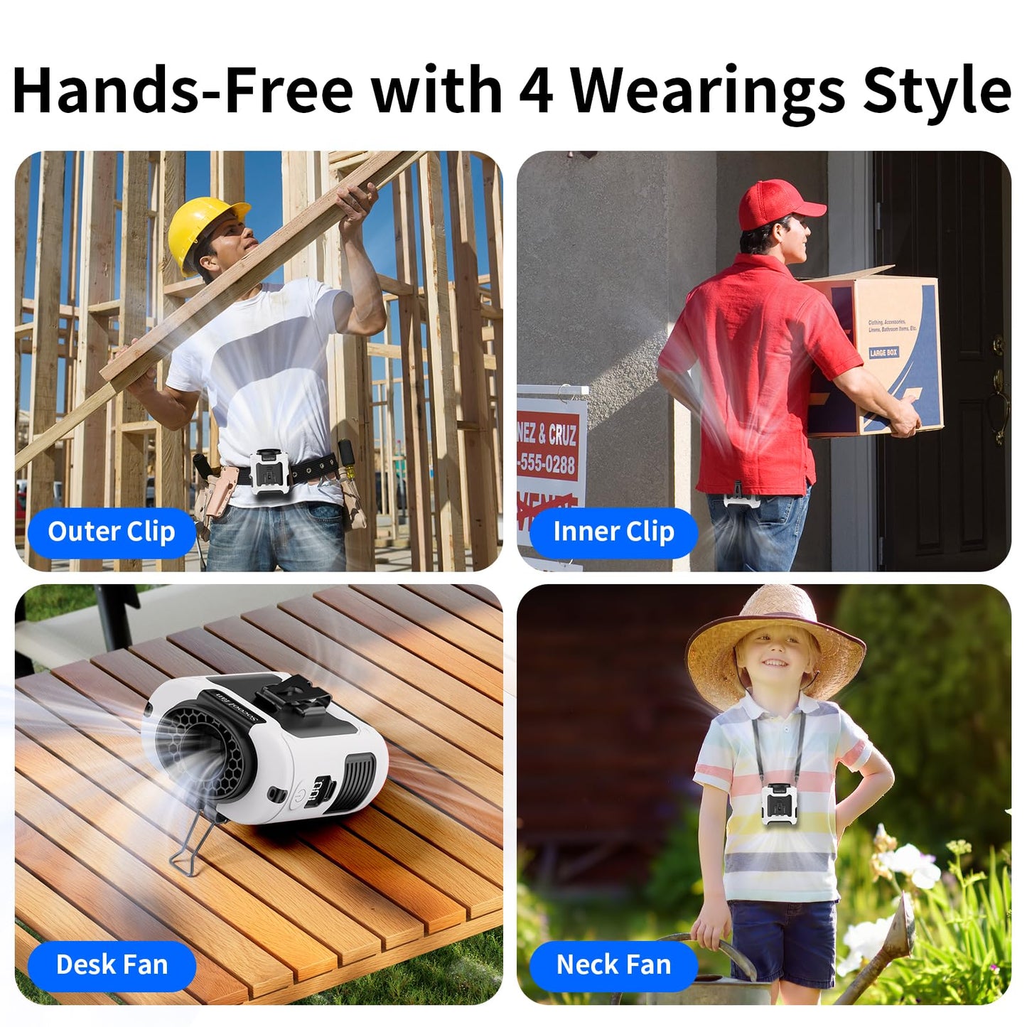 Socool 10000mAh Portable Waist Fan Clip on Wearable Belt Personal Fan Rechargeable Battery operated With 5 Speeds & Flashlight Neck Hands-Free 40H Cooling For Outdoor Camping Travel (Black)