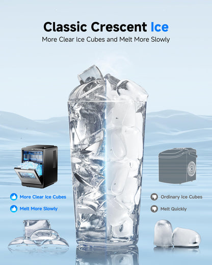 Crescent Ice Maker Countertop, 35Lbs/24H, Clear Ice Maker with Self-Cleaning & Timer, 16 Crystal-Clear Ice in 12 Mins, Countertop Ice Makers for Home, Office or Party