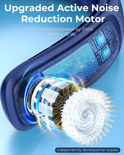Portable Neck Fan, 4 Turbo Bladeless Neck Fan, 4000 mAh Battery Operated USB Rechargeable Personal Fan, 360° Cooling Hands Free Fan, 3 Speeds, LED Display, Wearable Fan for Office Travel Gifts