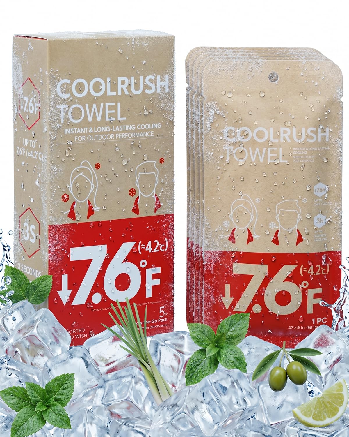 CoolRush Towel with Natural Mint Extract, Instant 3-Second Cooling Towel, Reusable Sports Cooling Wipes for Summer Heat, Alcohol-Free, for Running, Cycling, Gym, Outdoor Activities(10 Pack)