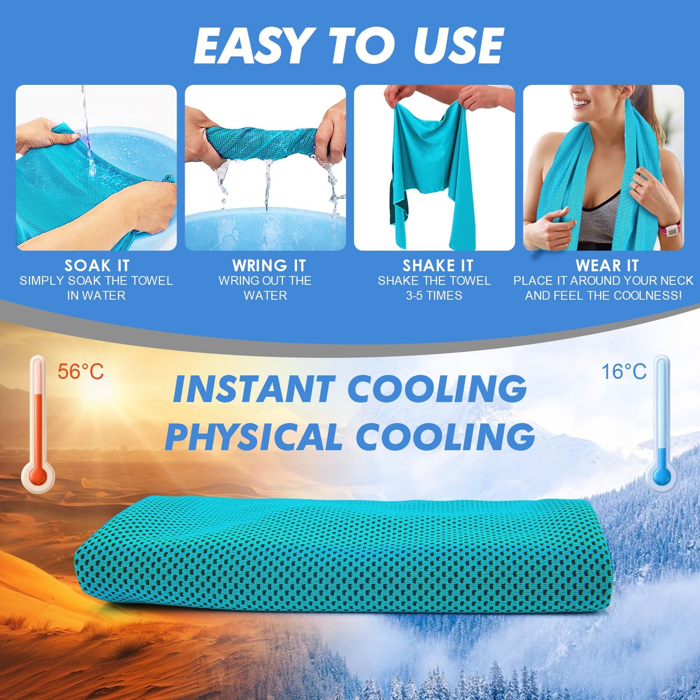 CSITE Cooling Towels (47"x12") for Neck and Face, Ice Towel for Hot Weather, Soft Breathable Chilly Gym Towels, Microfiber Towel for Work Out, Yoga, Running, Camping & More Activities（Green）
