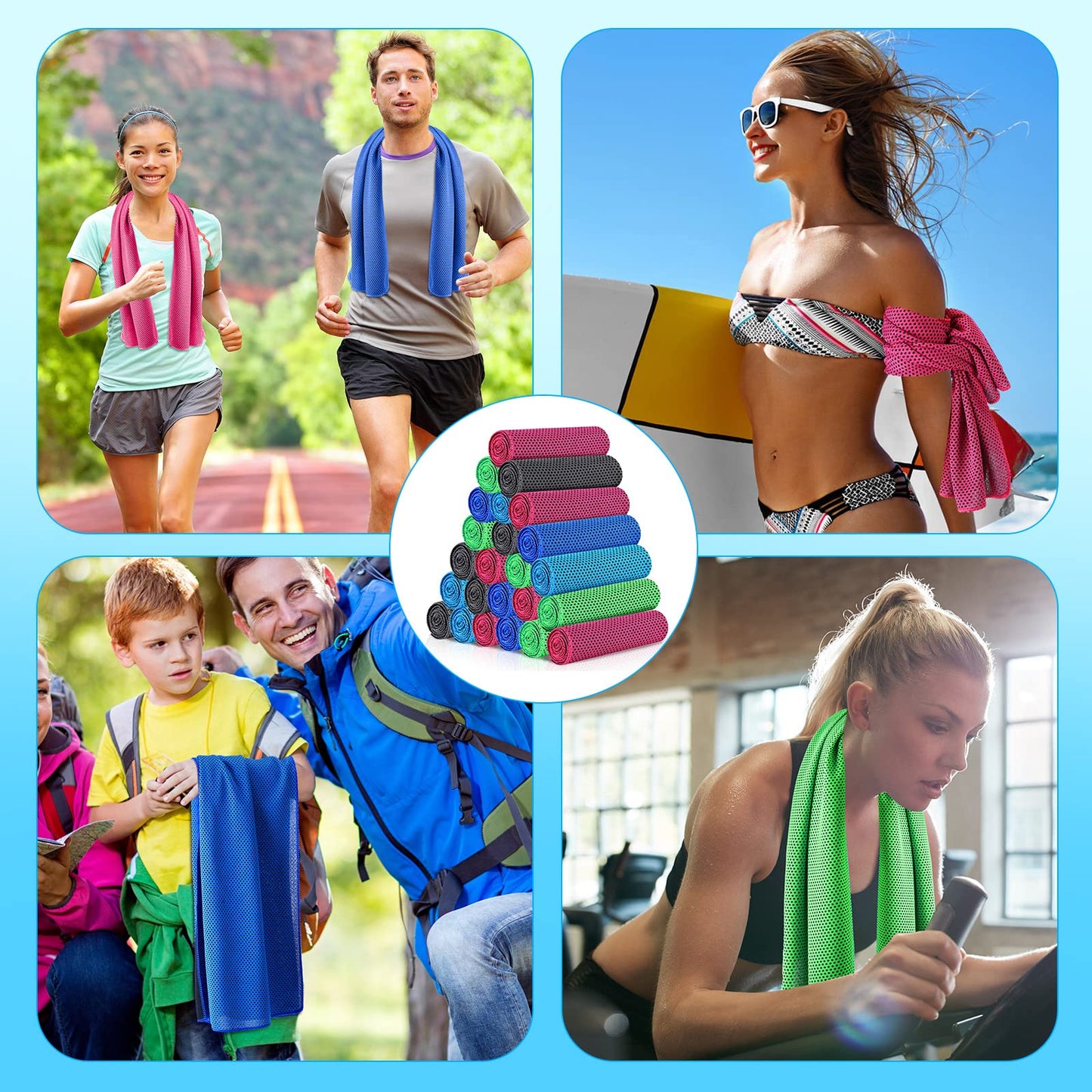 Shellwei 100 Pcs Cooling Towels Bulk 32 x 12 Inch Ice Towel Bulk Cooling Rag for Face and Neck Soft Breathable Microfiber Cloth Chilly Quick Cold for Gym Sport Golf Running Stay Cold (Multicolor)