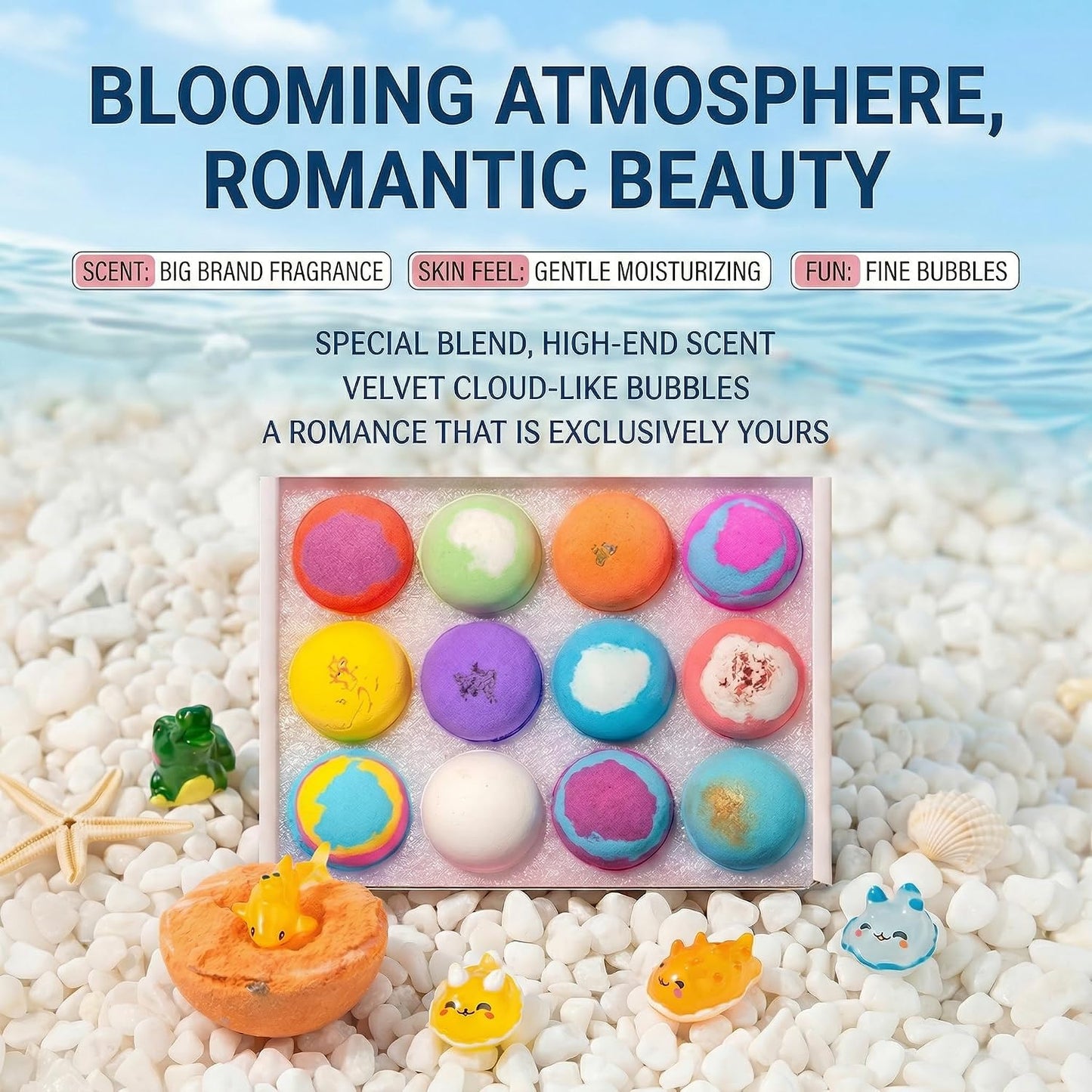 Bath Bombs with Surprise Inside, 12 Pack Fizzy Bubble Bath Gift Set, Ocean Theme Bath Fizzies, Natural Sea Salt Color Changing Spa Bath Balls (Sea Animal 12PC)