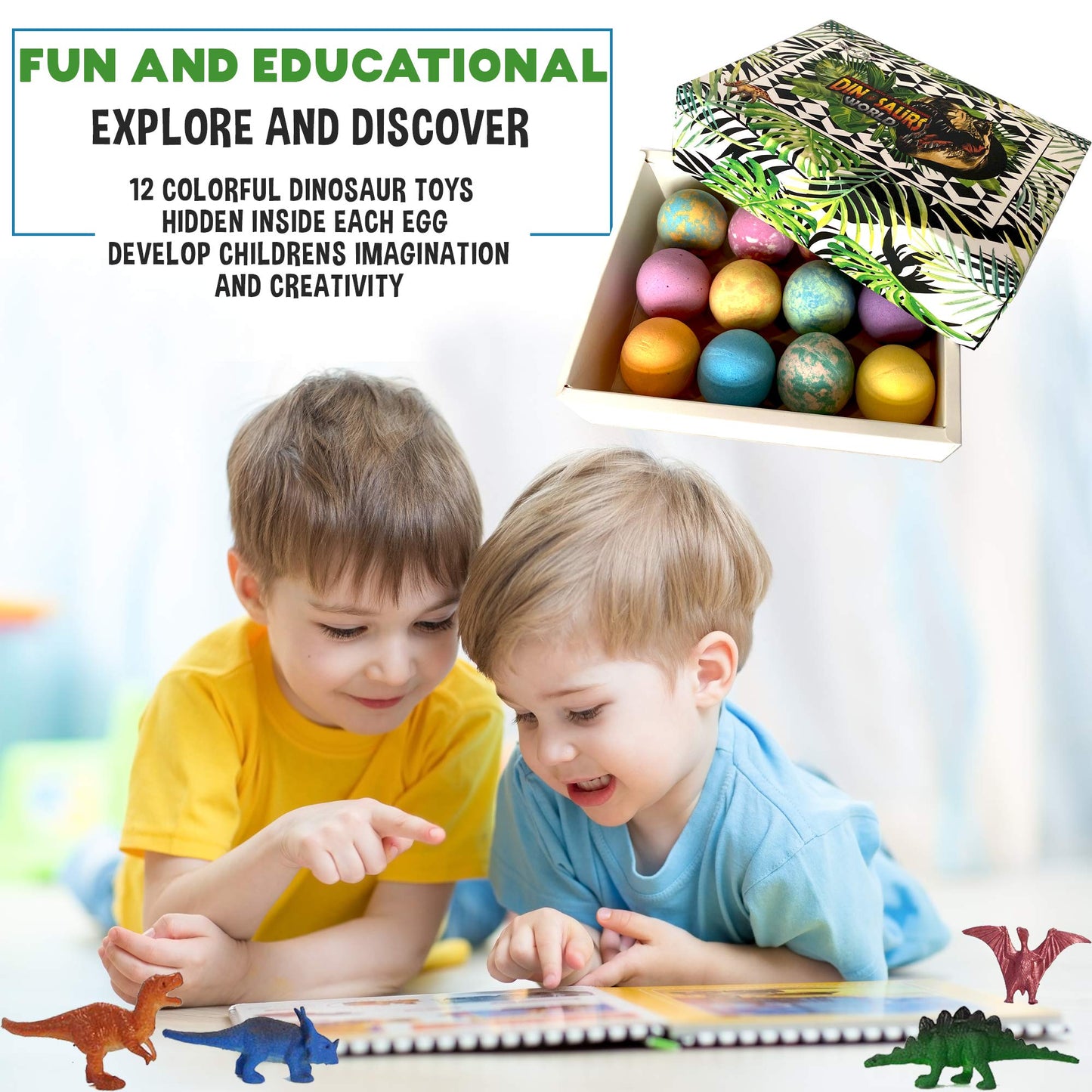 Bath Bombs for Kids with Surprise Toys Inside Plus Dinosaur Puzzle - Set of 9 Organic Dino Egg Bath Bombs, Gentle and Kids Safe, Fizzy Balls with Rich Bubbles, Birthday Gifts for Boys, Girls
