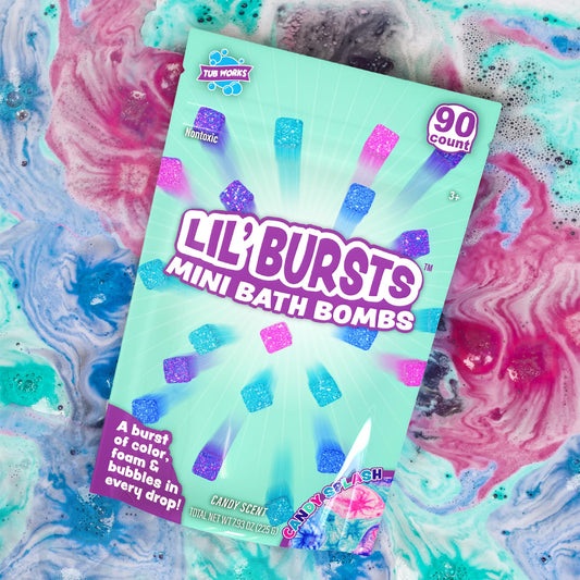 Tub Works® Lil' Bursts™ Mini Bath Bombs for Kids, 90 Count, Rainbow | Nontoxic | Tiny Kids Bath Bombs with A Burst of Color, Foam & Bubbles | Customize Toddler Bath with 7 Colors | Make Bathtub Art