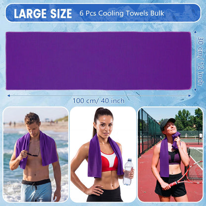 Hosuly 6 Pack Cooling Towels 40"x12" Ice Towel Cooling Neck Wraps Soft Breathable Chilly Stay Cool in Summer for Sports Yoga Golf Gym Activities(Black)