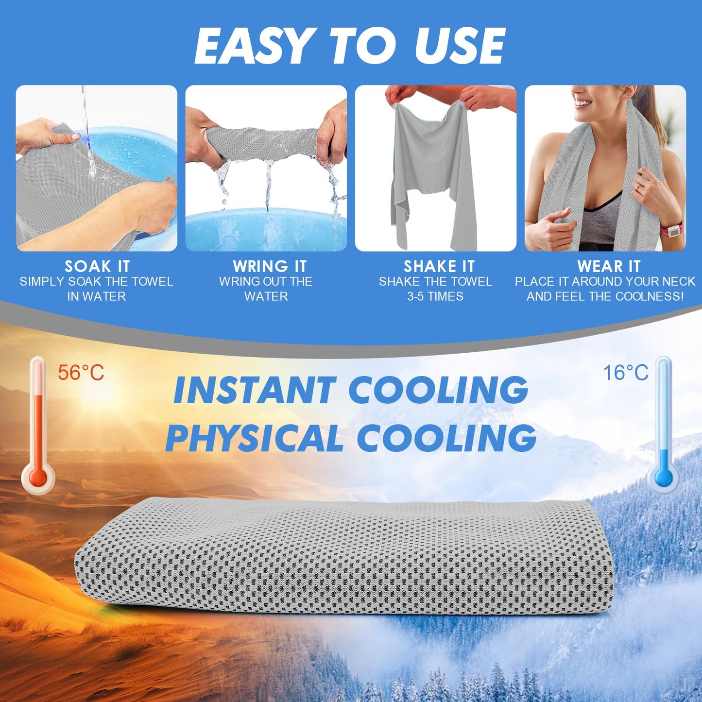 CSITE Cooling Towels (47"x12") for Neck and Face, Ice Towel for Hot Weather, Soft Breathable Chilly Gym Towels, Microfiber Towel for Work Out, Yoga, Running, Camping & More Activities（Green）