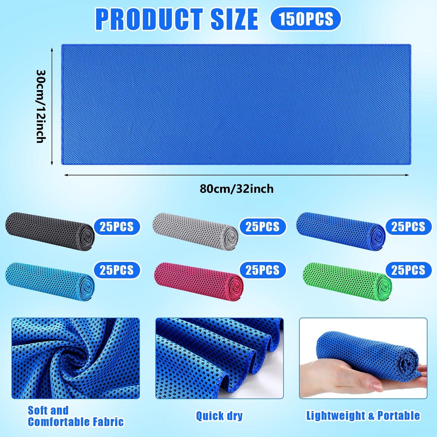 Shellwei 100 Pcs Cooling Towels Bulk 32 x 12 Inch Ice Towel Bulk Cooling Rag for Face and Neck Soft Breathable Microfiber Cloth Chilly Quick Cold for Gym Sport Golf Running Stay Cold (Multicolor)