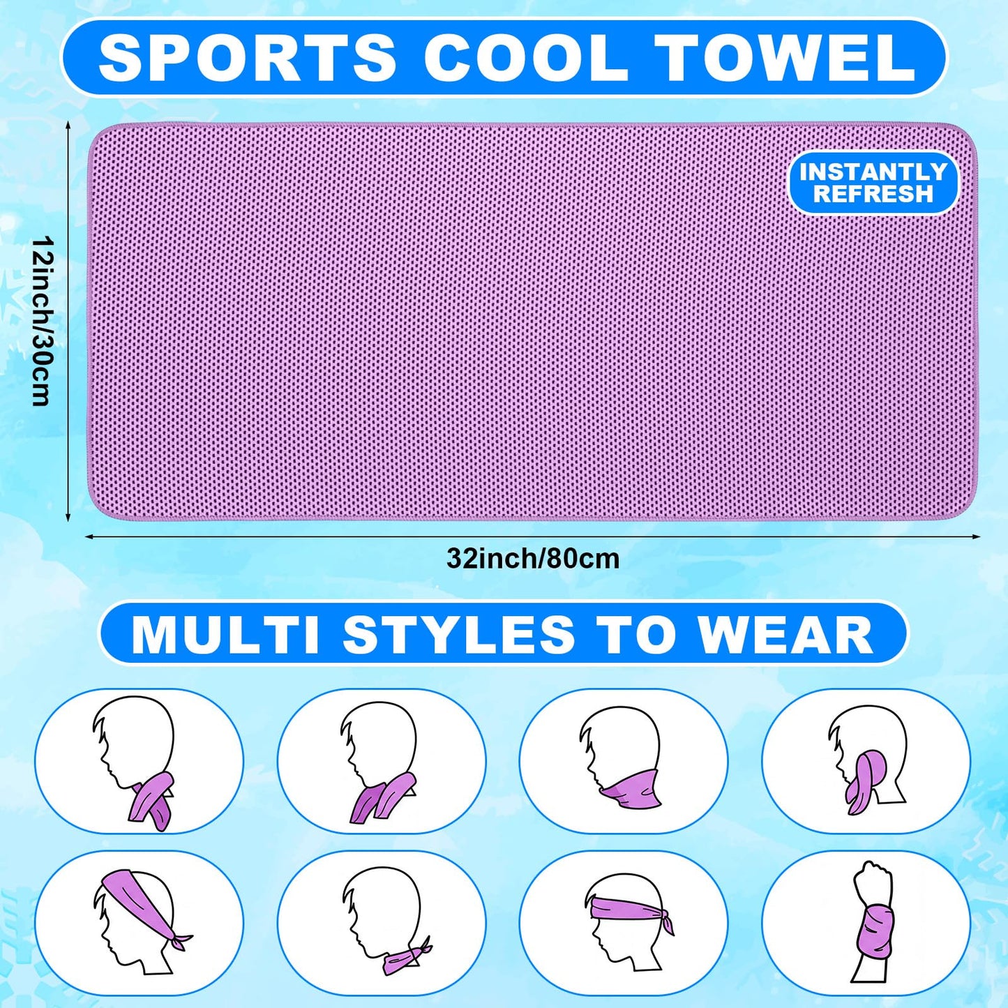 Shellwei 100 Pcs Cooling Towels Bulk 32 x 12 Inch Ice Towel Bulk Cooling Rag for Face and Neck Soft Breathable Microfiber Cloth Chilly Quick Cold for Gym Sport Golf Running Stay Cold (Multicolor)