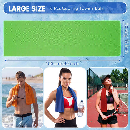 Hosuly 6 Pack Cooling Towels 40"x12" Ice Towel Cooling Neck Wraps Soft Breathable Chilly Stay Cool in Summer for Sports Yoga Golf Gym Activities(Black)