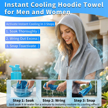Cooling Hoodie Towels for Men and Women - Double-Layer Breathable PVA Cooling Towels for Neck and Face, Instant Cold Hooded Ice Towel for Sports, Gym, Hiking, Cycling in Hot Weather (Gray)