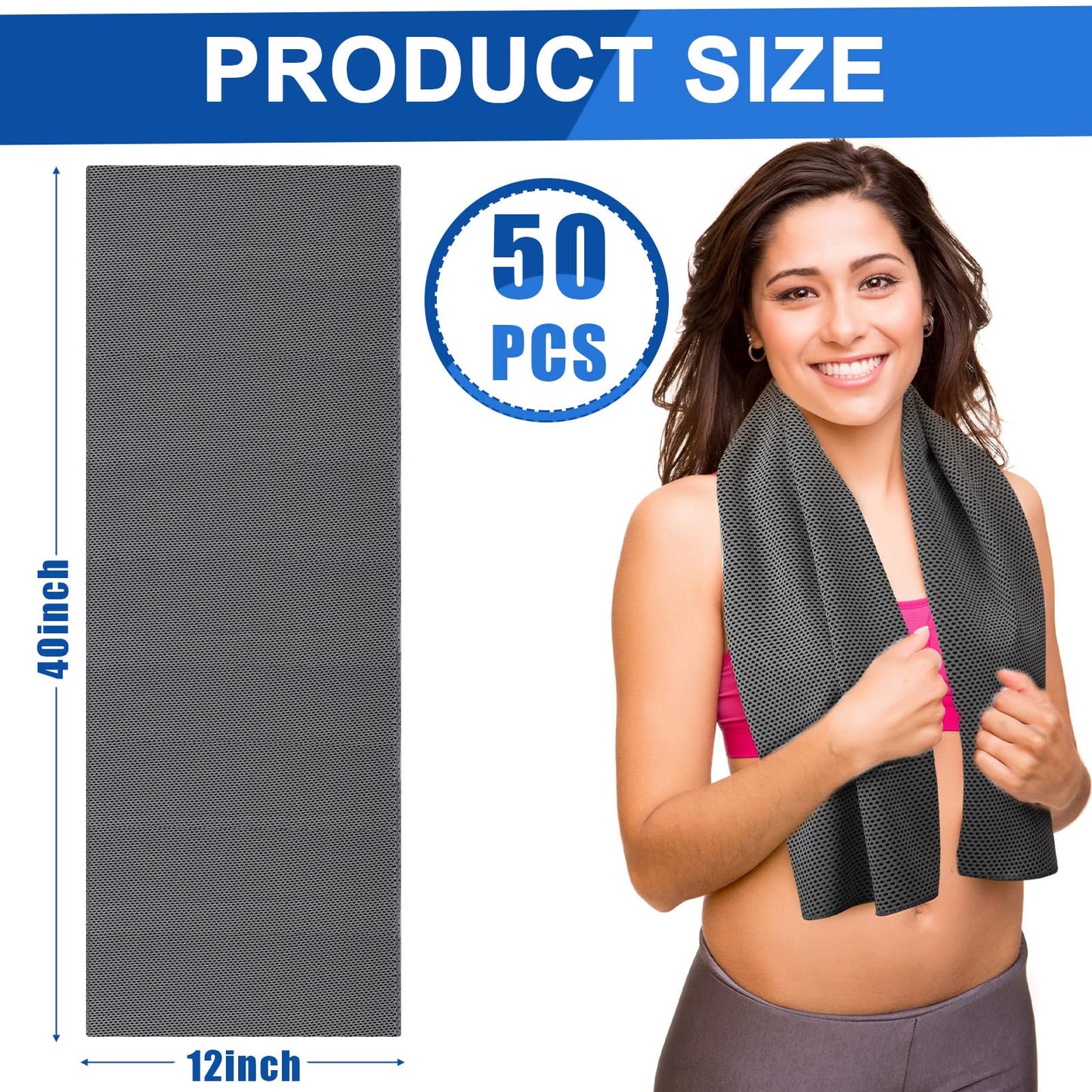 Shellwei 50 Pcs Cooling Towel 40 x 12 Inch Microfiber Workout Towels Breathable Chilly Towel Ice Cool Cold Towels Bulk Fast Drying Absorbent Sweat Rag for Neck Yoga Sports Golf Gym