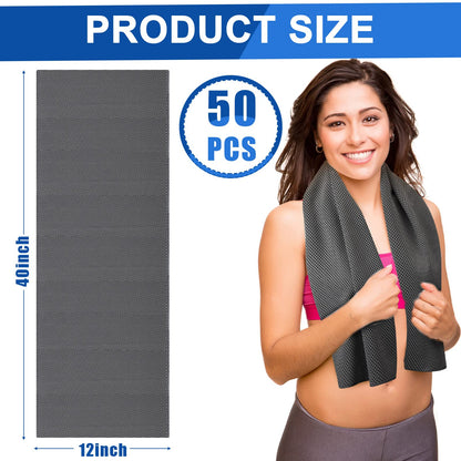 Shellwei 50 Pcs Cooling Towel 40 x 12 Inch Microfiber Workout Towels Breathable Chilly Towel Ice Cool Cold Towels Bulk Fast Drying Absorbent Sweat Rag for Neck Yoga Sports Golf Gym