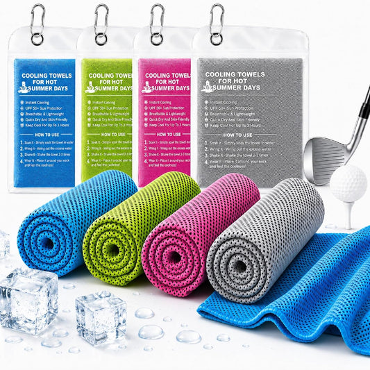 PJT Cooling Towels for Neck and Face, 40" x 12" Ice Silk Microfiber Towels for Hot Weather Outdoor Golf, Instant Cool Touch Breathable Sports Towels for Gym, Running, Yoga, Camping, 4 Pack