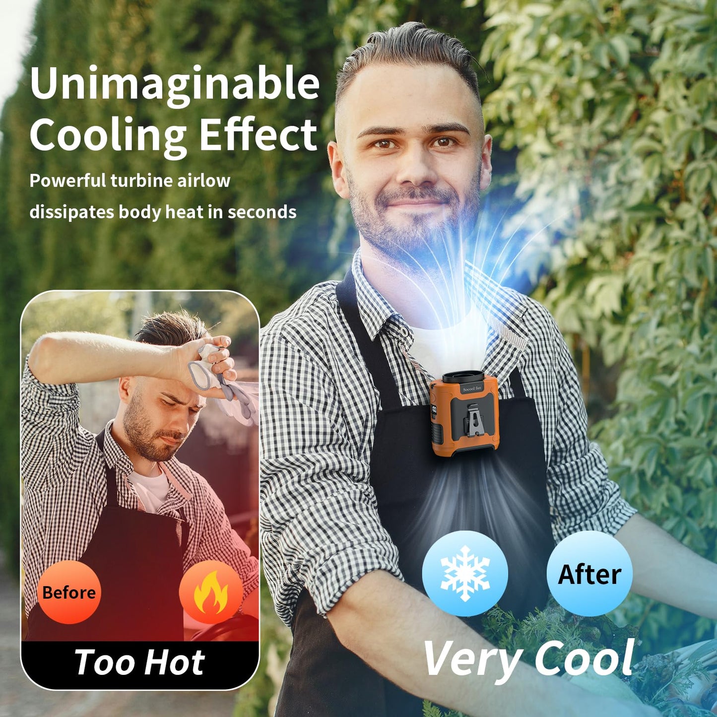 Socool 10000mAh Portable Waist Fan Clip on Wearable Belt Personal Fan Rechargeable Battery operated With 5 Speeds & Flashlight Neck Hands-Free 40H Cooling For Outdoor Camping Travel (Black)