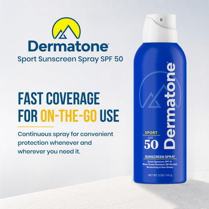 Dermatone Sport Sunscreen Spray SPF 50 | Broad Spectrum, Moisturizing, Water-Resistant | With Vitamin C, Aloe & Vitamin E | Oxybenzone & Octinoxate Free - Hawaii Act 104 Compliant | 5oz