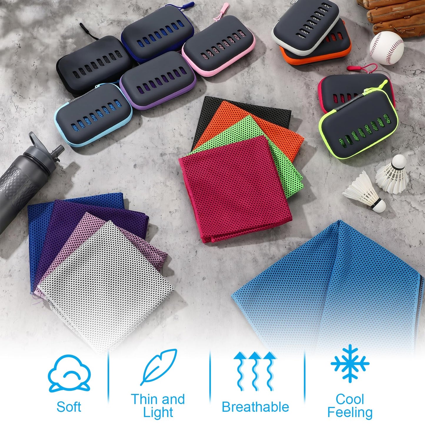 Peryiter 20 Pack Cooling Towels with Silicone Carry Cases Cooling Towels Bulk for Neck and Face Hot Weather Ice Towel Quick Drying Sweat for Sports Yoga Gym Running Fitness 10 Colors 35 x 12 Inches