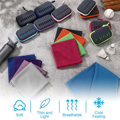 Peryiter 20 Pack Cooling Towels with Silicone Carry Cases Cooling Towels Bulk for Neck and Face Hot Weather Ice Towel Quick Drying Sweat for Sports Yoga Gym Running Fitness 10 Colors 35 x 12 Inches