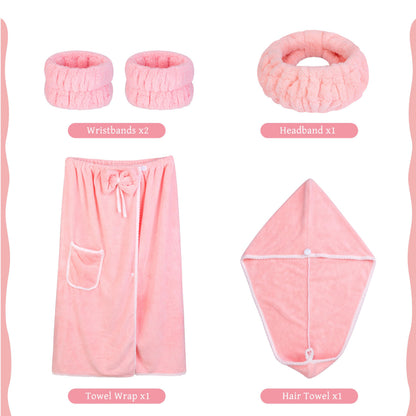 Towel Wrap Women Shower Robe Adjustable Closure Bathrobe with Hair Drying Towel & Spa Wraps
