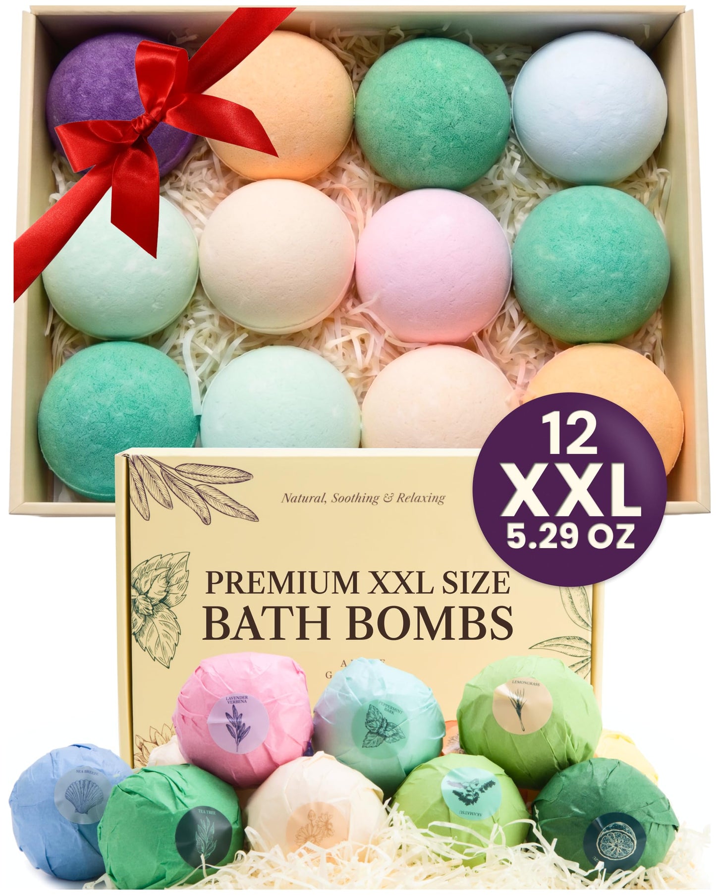 XXXL Bath Bombs for Women Gift Set, 7 Pack, Spa Scents, Adelegourdain | 7 Scents - Arrives in Gift Box - XXXL (200g) - Long-lasting Fizz & Scent - Non-Staining - For Birthdays, Mothersday and More