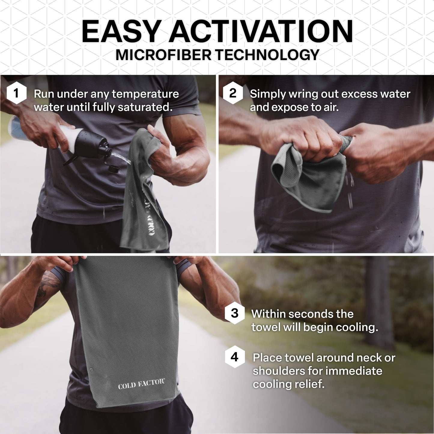 COLD FACTOR Instant Cooling Hoodie Towel – Advanced Chemical-Free Evaporative Cooling Technology – UPF 50+, 2+ Hours Cooling