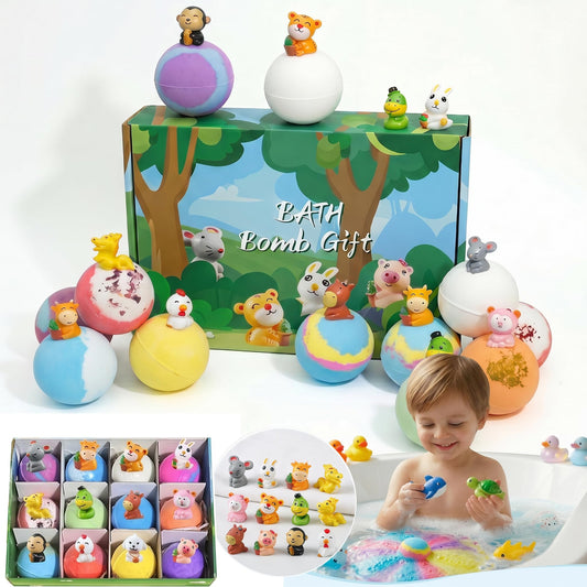Bath Bombs with Surprise Inside, 12 Pack Fizzy Bath Bombs with Animal Figures Inside, Play Fizz Bubble Bath Gift Set with Natural Bath Bombs, Colorful Sea Salt Bath Balls Gifts (Zoo)
