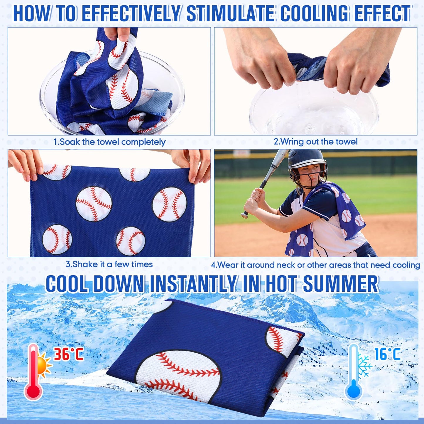 Mindsoft 12 Set Softball Cooling Towels for Sports Team Gifts with Carrying Pouch 30 x 9 Inch Softball Towels Bulk Microfiber Ice Cooling Rags for Birthday Party Favors Swag Bag Stuffers