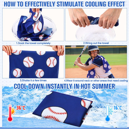 Mindsoft 12 Set Softball Cooling Towels for Sports Team Gifts with Carrying Pouch 30 x 9 Inch Softball Towels Bulk Microfiber Ice Cooling Rags for Birthday Party Favors Swag Bag Stuffers
