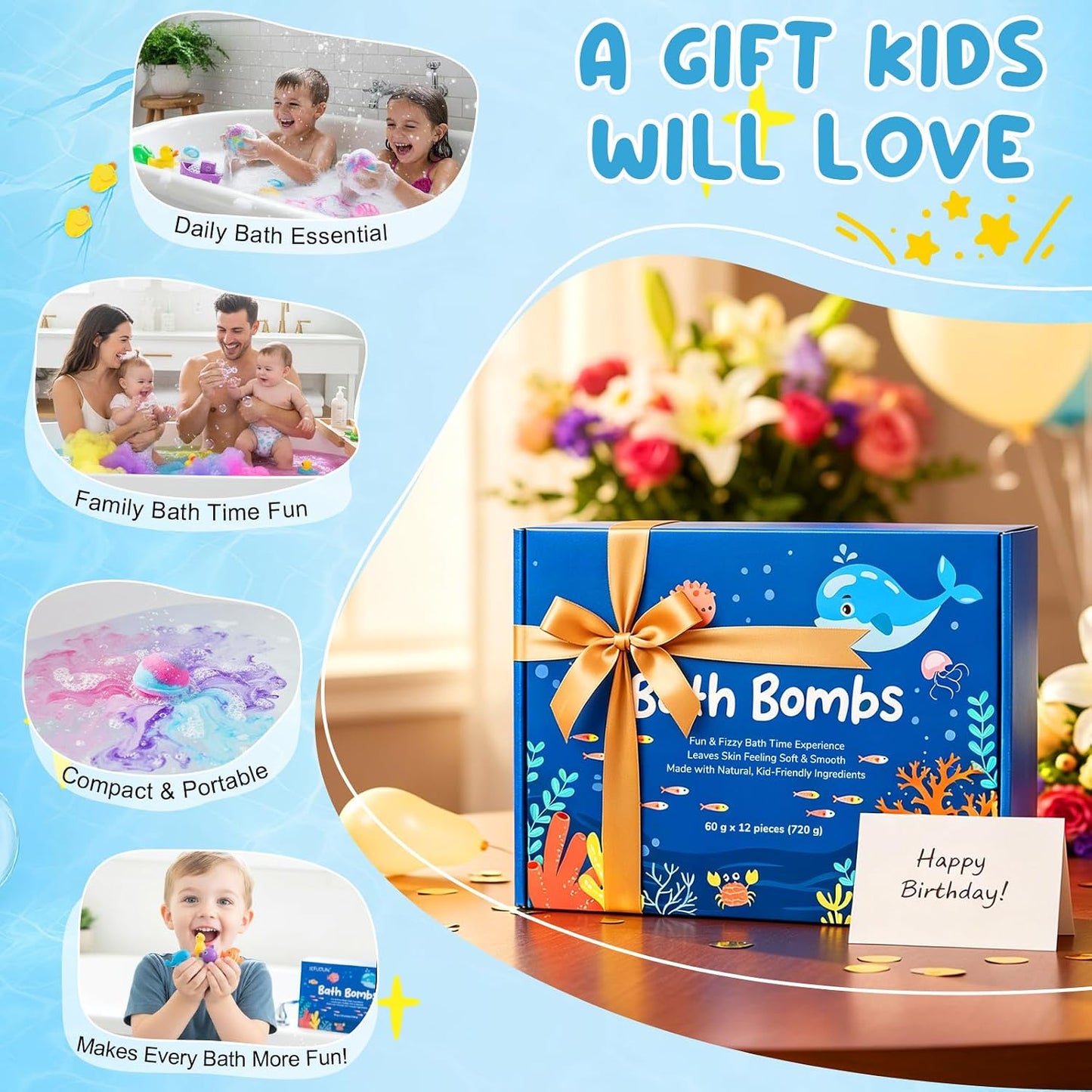 12 PCS Natural Bath Bombs, 2026 Upgrade Play Fizz Bath Bombs Gift Set with 12 Different Fragrances, Ocean Theme Bath Fizzies, Sea Salt Color Changing Spa Easter Bath Balls